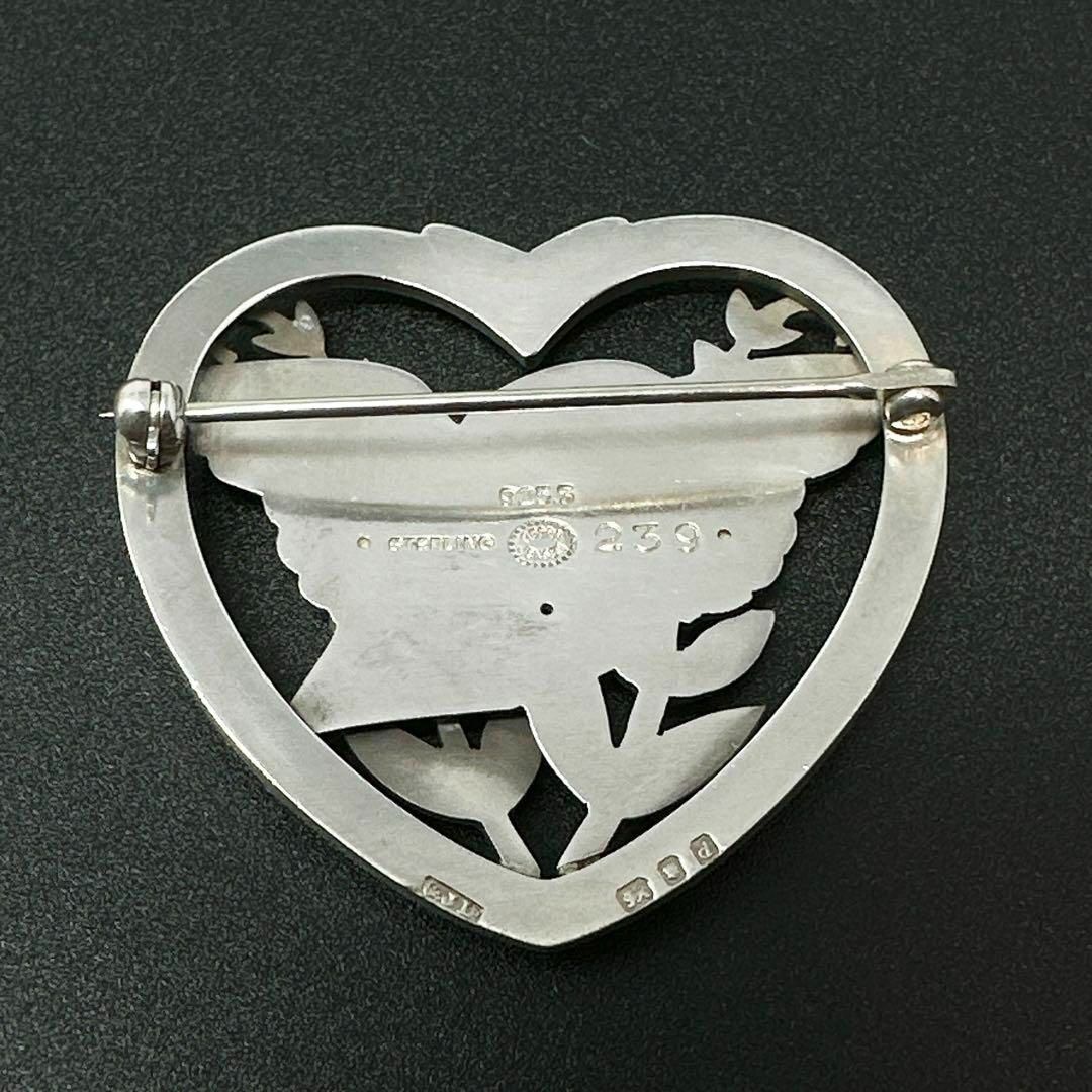 美品ジョージジェンセン シルバー925 鳥と葉のブローチコサージュロゴ