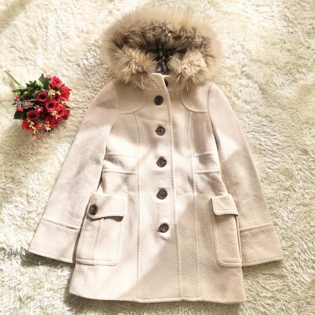 BURBERRY LONDON♪2wayアンゴラウールファーコート ノバチェック