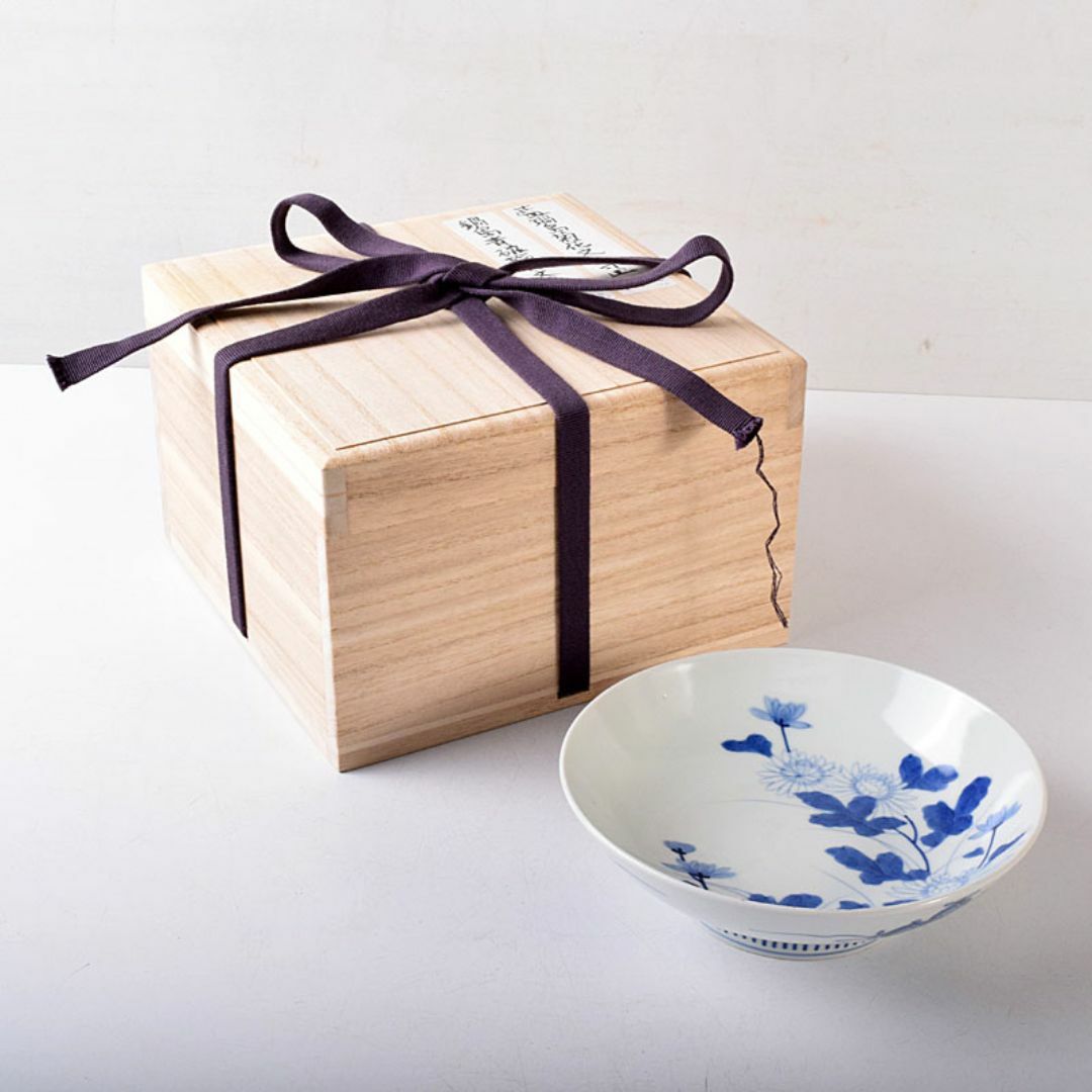 かず 鍋島焼 藍鍋島 葡萄文 五寸皿 時代箱付 V R8114 かず