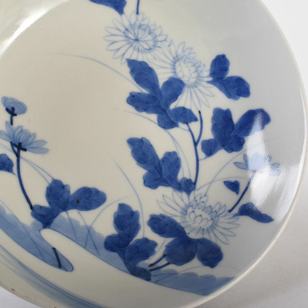 鍋島焼 藍鍋島 染付菊花文 五寸皿 時代箱 V R8086 鍋島