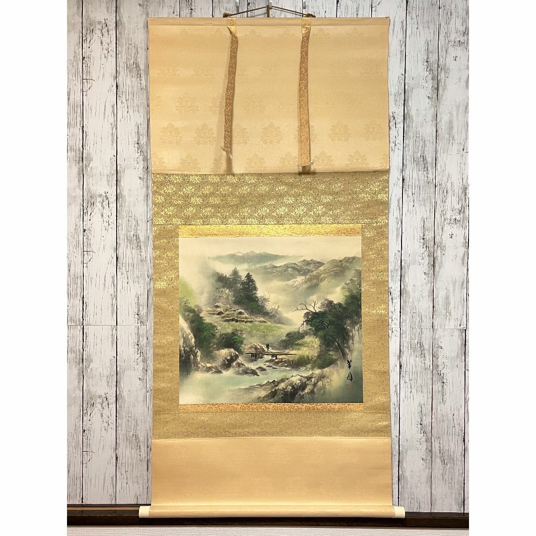 翠 志 筆 絹本彩色画 山水図 中島清堂極め箱【共箱】 翠 志 筆 絹本