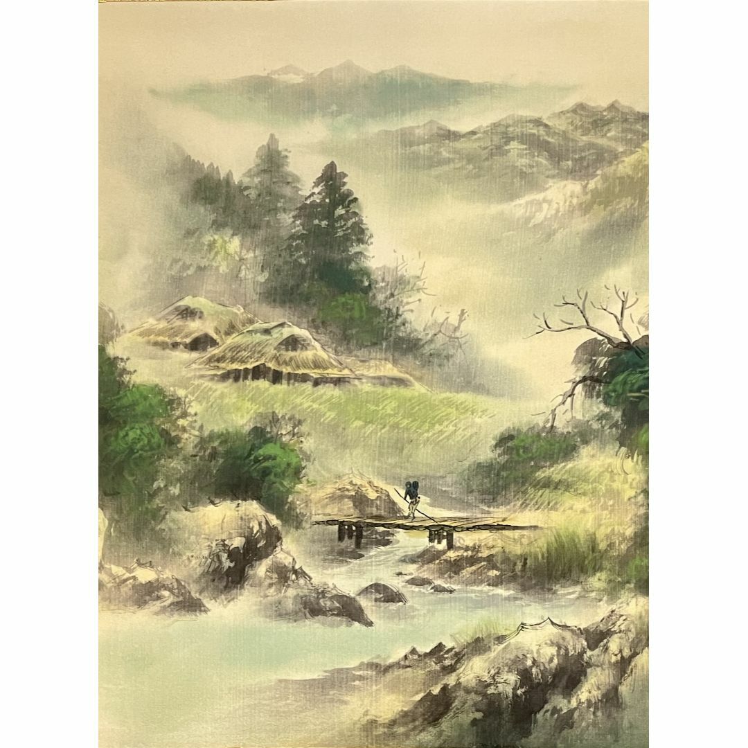 掛け軸 玉芳 彩色山水 絹本 希少 軸装 茶道具 掛軸 美品 です。 掛け軸