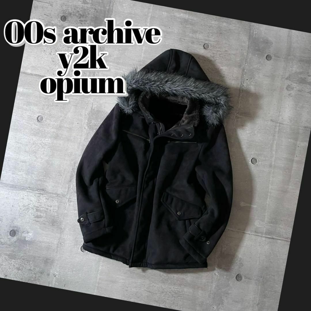 archive opium black fur jacket 00s 短丈y2k Opium style jacket