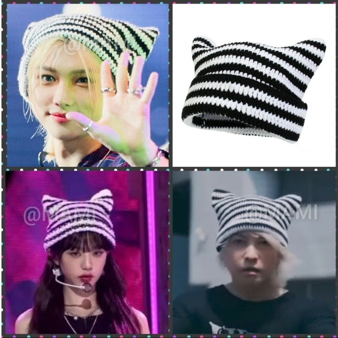 Stray Kids - 💛猫耳 ニット帽 /白黒ストライプ💛straykids Felix HYDE