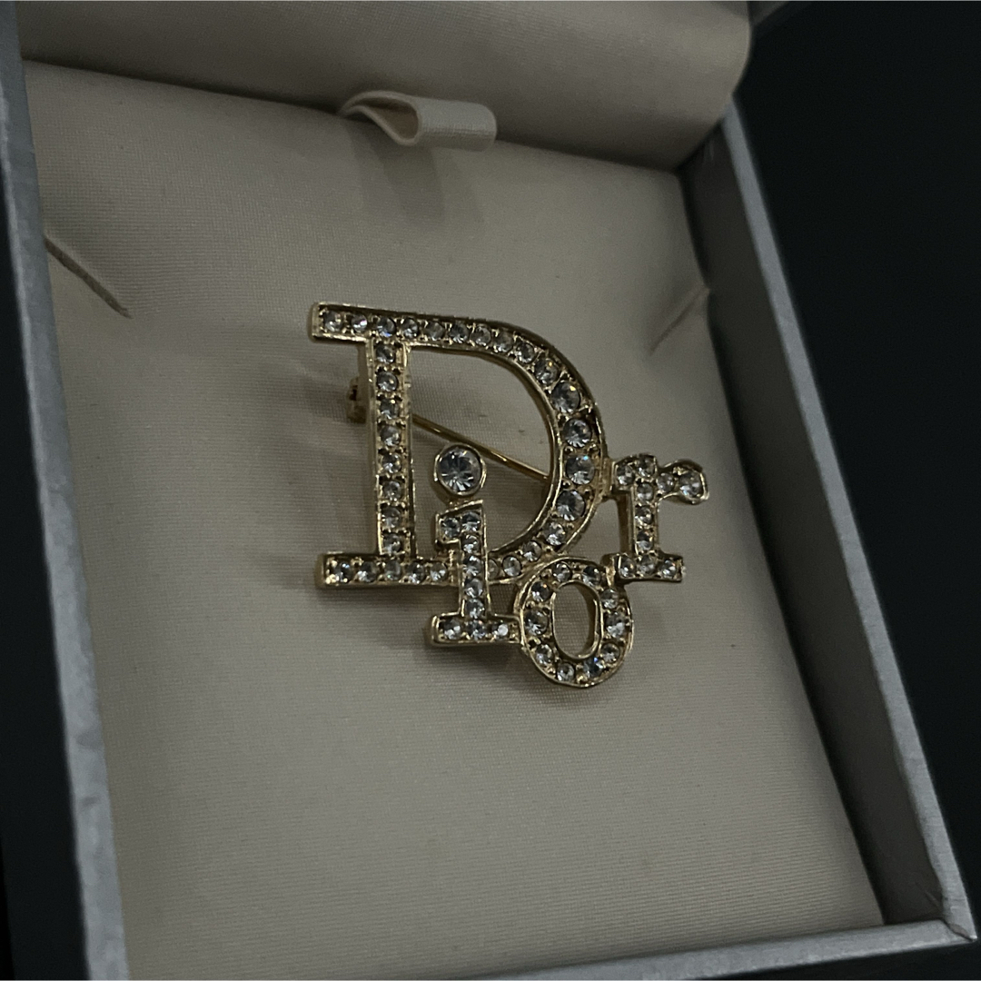 クリスチャンディオール ピンブローチ ラインストーン CDロゴ ゴールド