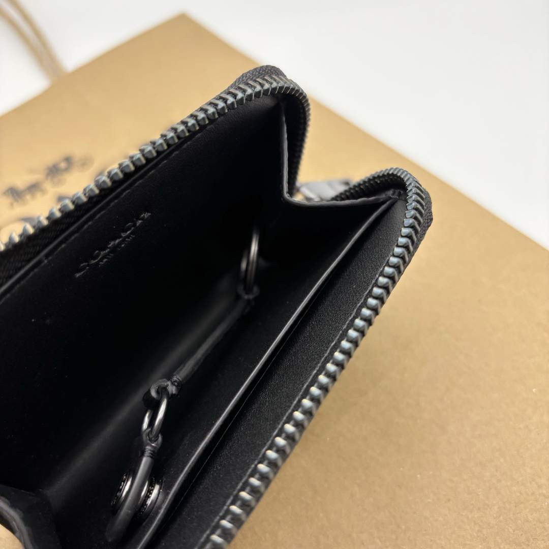 COACH☆新品】 ジップ キー ケース！ブラック！ペブル レザー！