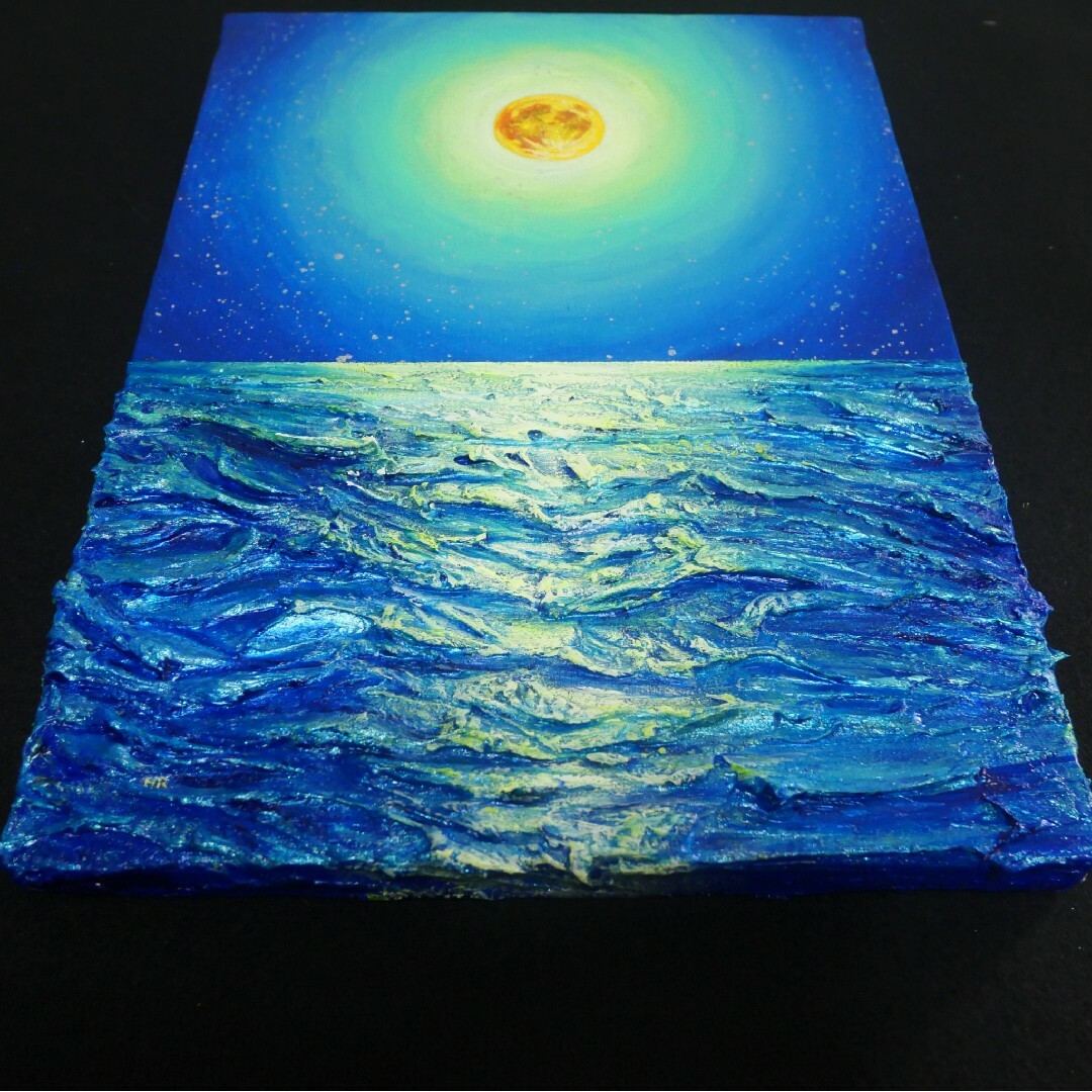油絵 油彩 油彩画 絵 絵画【満月の海 】F4号の通販 by アートHR｜ラクマ