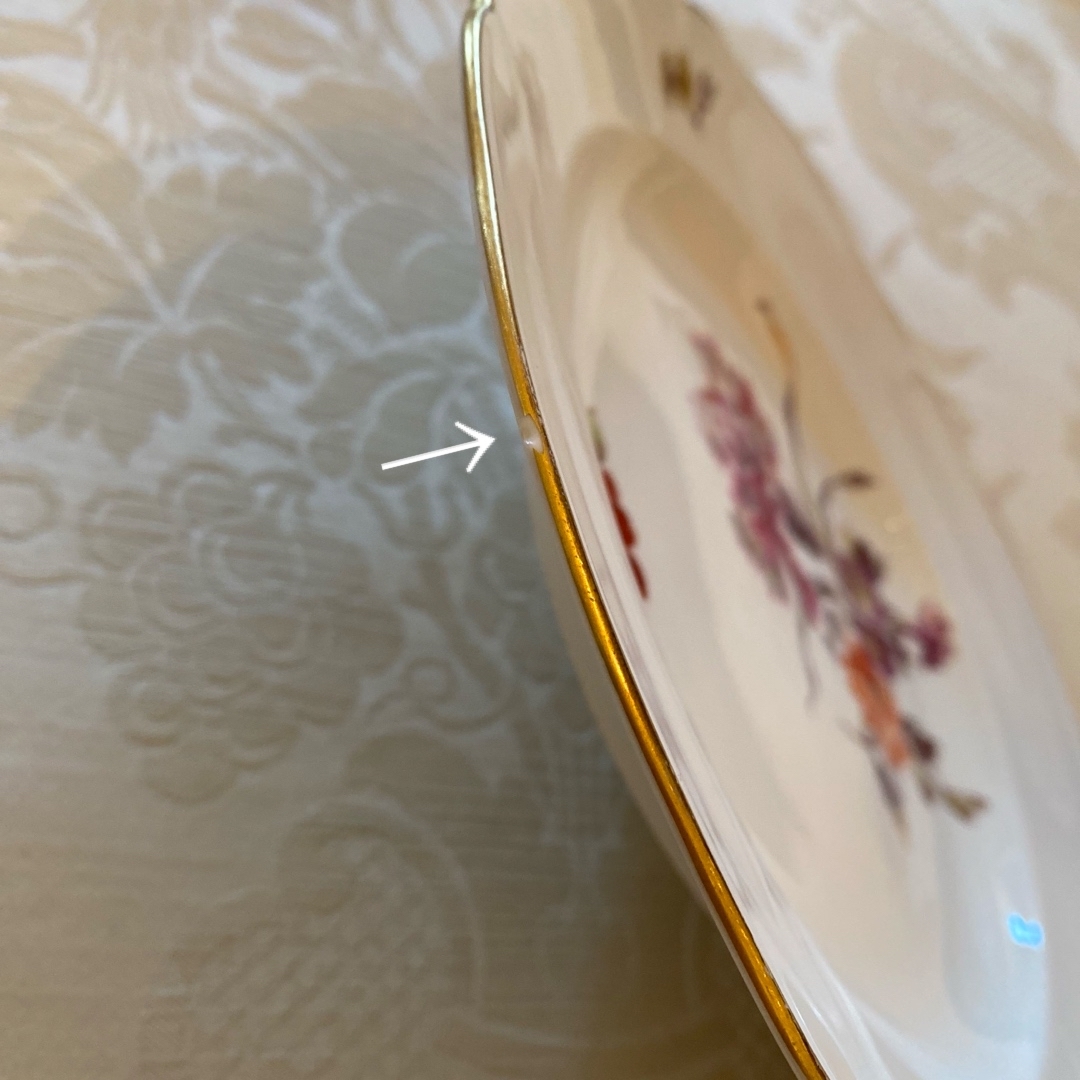 KPMベルリン】金彩 手描き ディナー皿 6枚「大きな花／いずれもシック