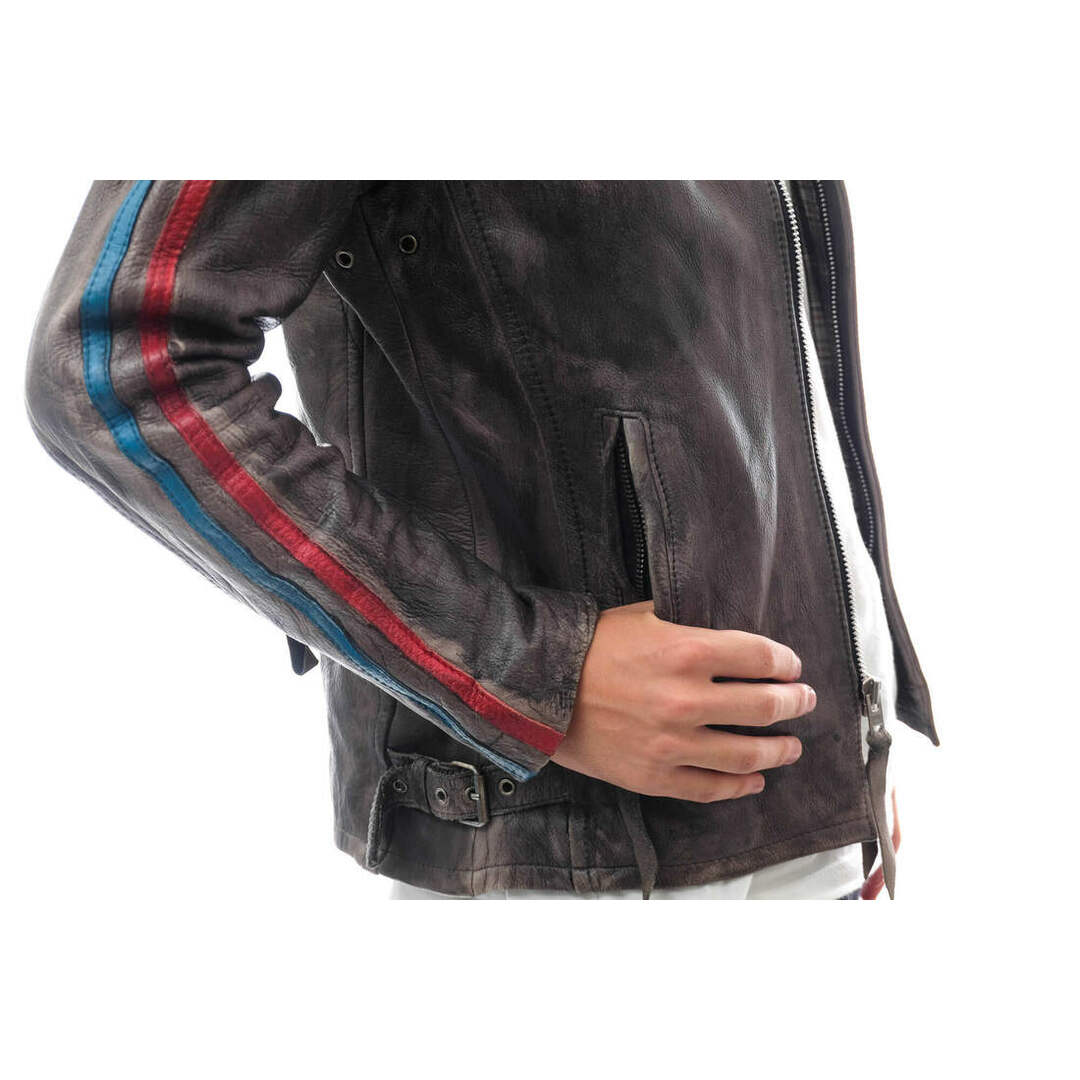 希少色 ショット シングルライダースジャケット 牛革 グレーネイビー S