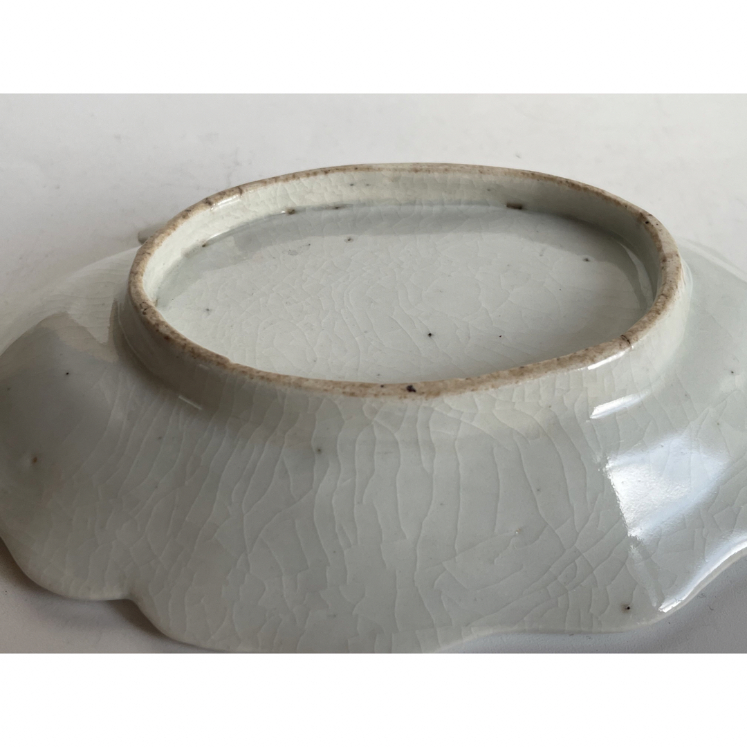 骨董 アンティーク 古九谷金銀彩 蛇籠文様 葉形 皿 変形皿 甘手