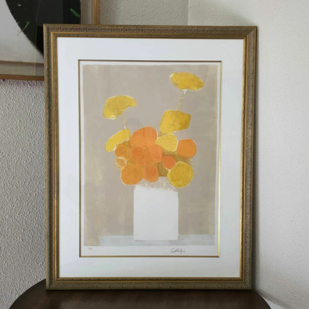 ◇ベルナール・カトラン 『青い背景のアイリス』 額装オフセット