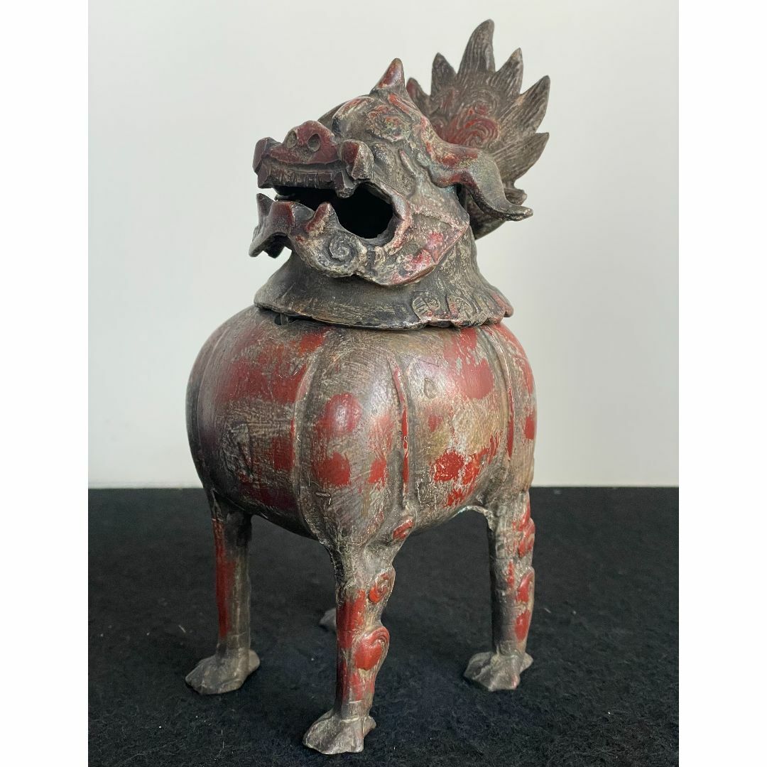 古銅 獅子 香炉 置物 時代物 骨董(K-YC451)