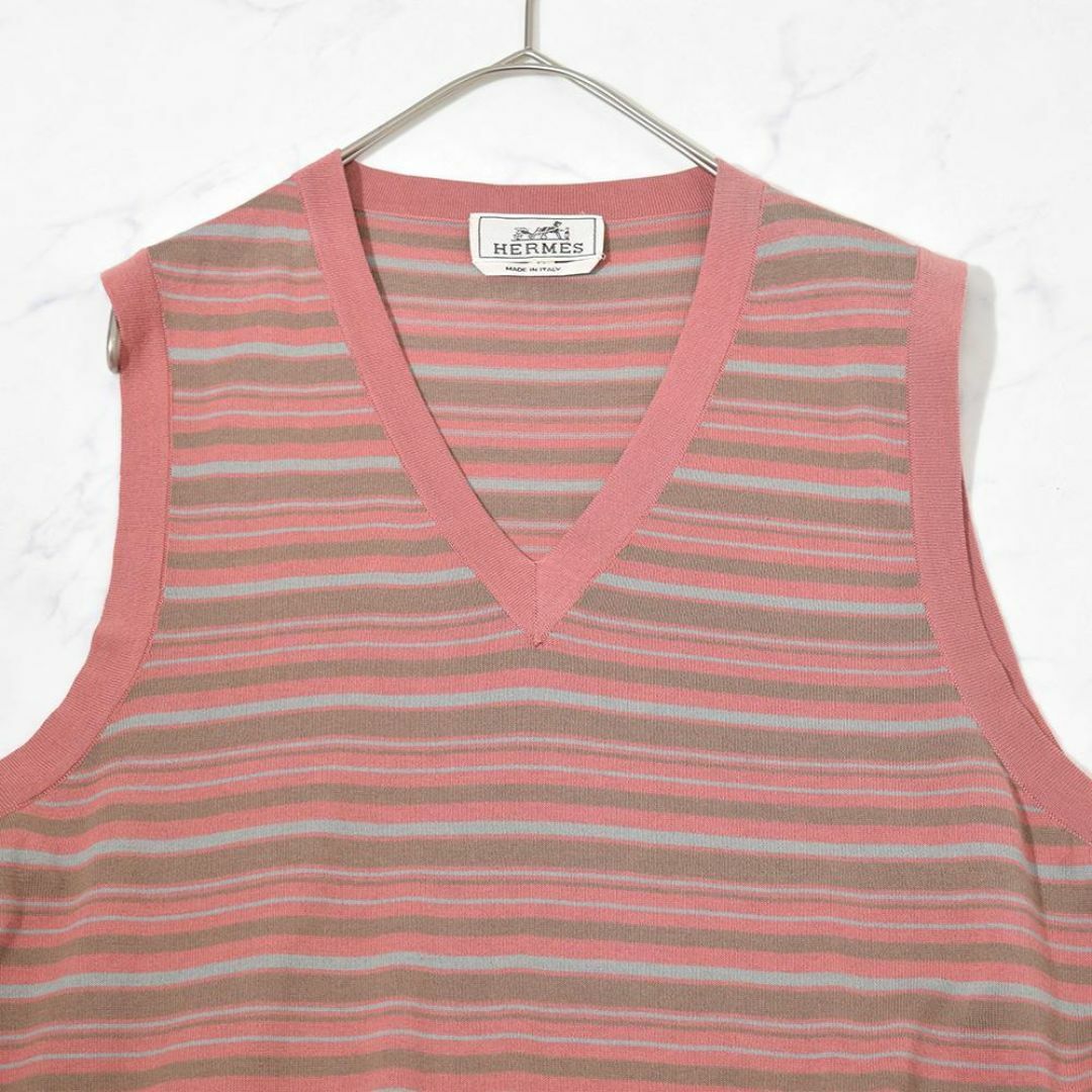 未使用 イタリア製 エルメス HERMES ボーダー Vネック カットソー M