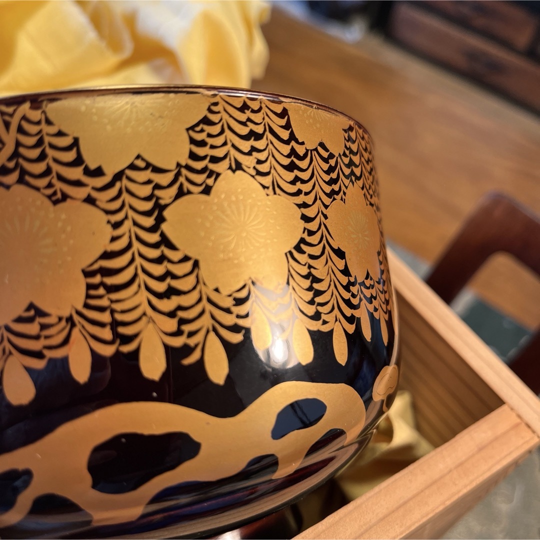 A913 木製輪島塗 枝垂桜蒔絵 時代物 盃洗 1対 （合わせ箱付） 【公式