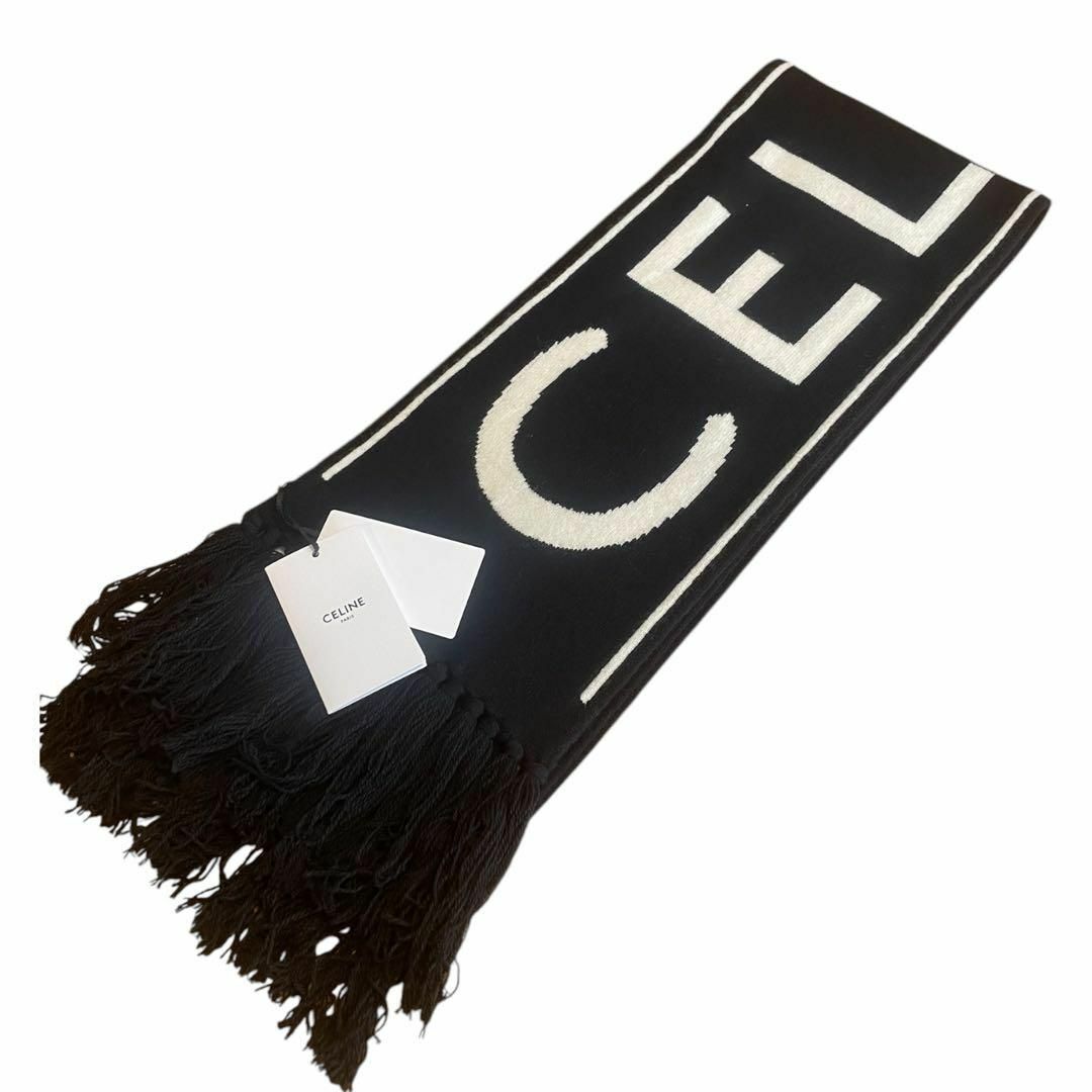 CELINE - 新品未使用！！CELINE ロゴ マフラー ブラック/ホワイトの
