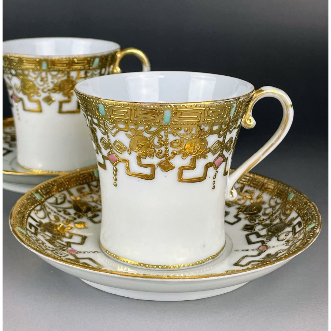 オールドノリタケ エナメルビジュー 金盛上 アールヌーボー カップ