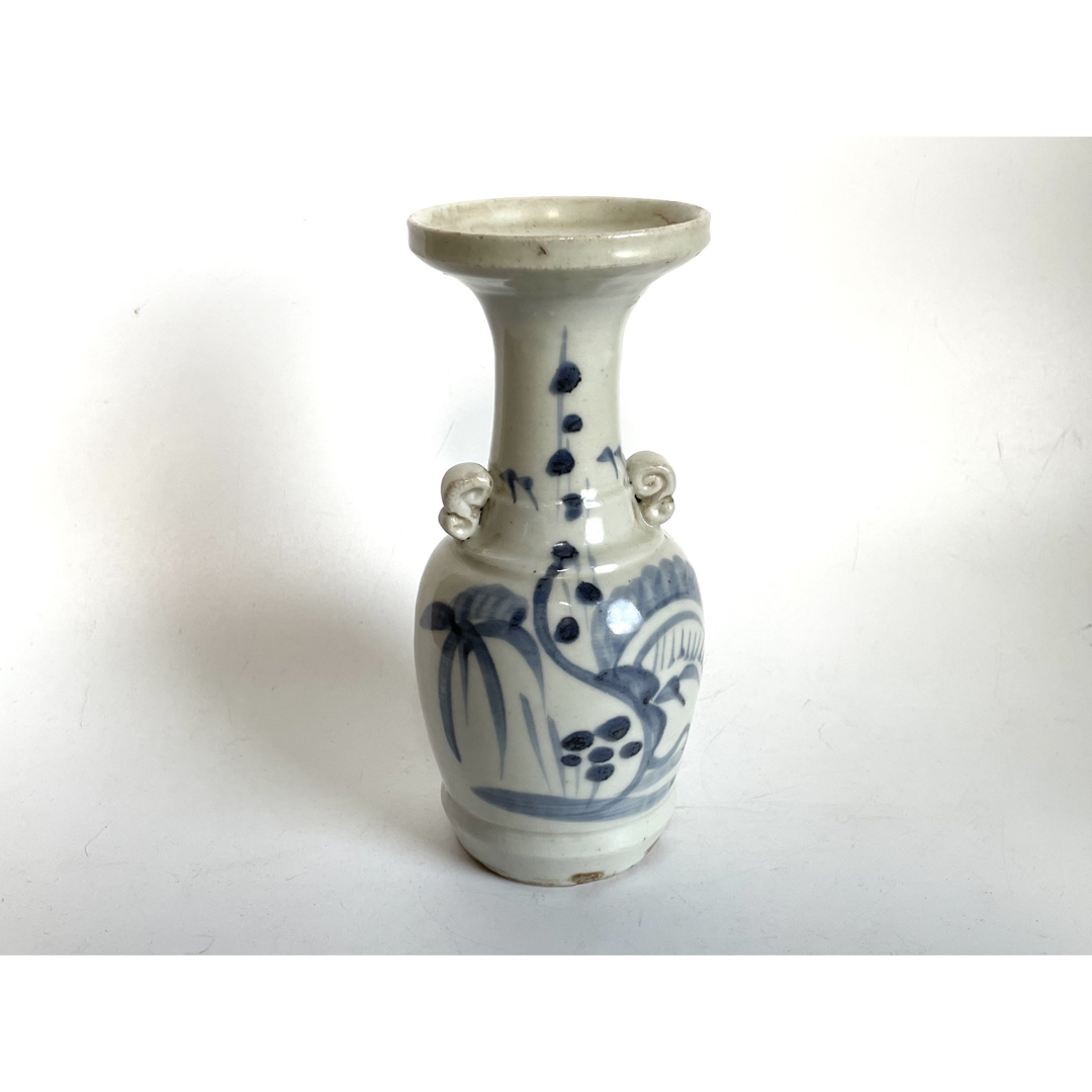 骨董 アンティーク 古伊万里 染付 双耳花入 仏花器 縁キズ 初期伊万里