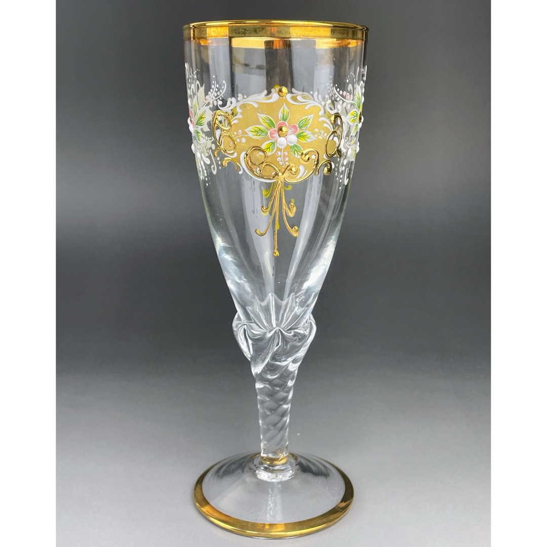 ボヘミアンガラス 盛上金彩 エナメル彩 ワイングラス ボヘミア グラス