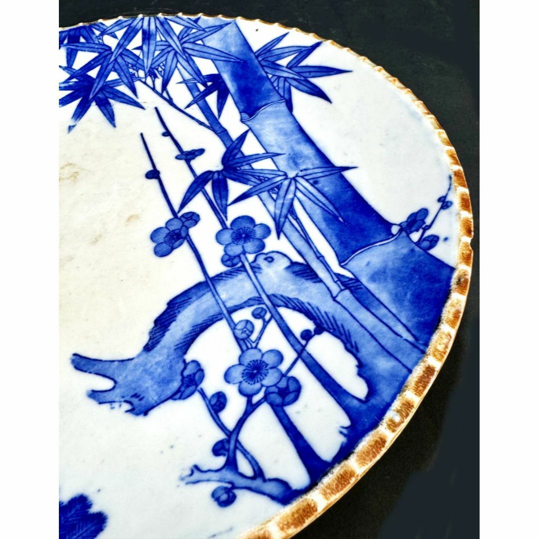 江戸時代 古伊万里 古染付上村印判松竹梅文大皿 約直径30.5cmWWTT167