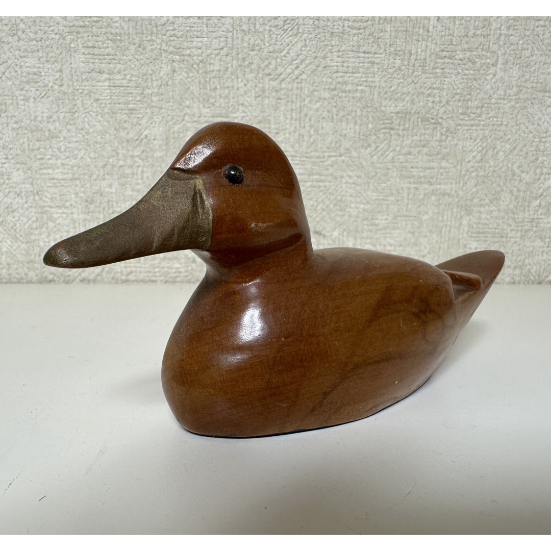 縁起物 天然木 子鴨 カルガモ 鳥 木彫り置物 カモ 鴨 小鴨 水鳥 バード