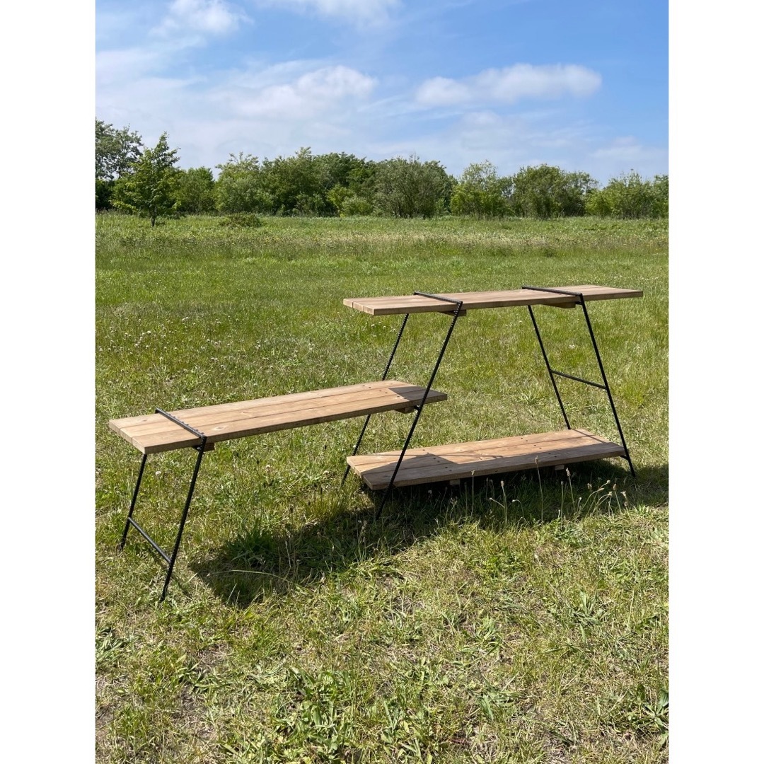 吊り下げ3段シェルフ70 アンティークウッド アイアンラック/レッグ