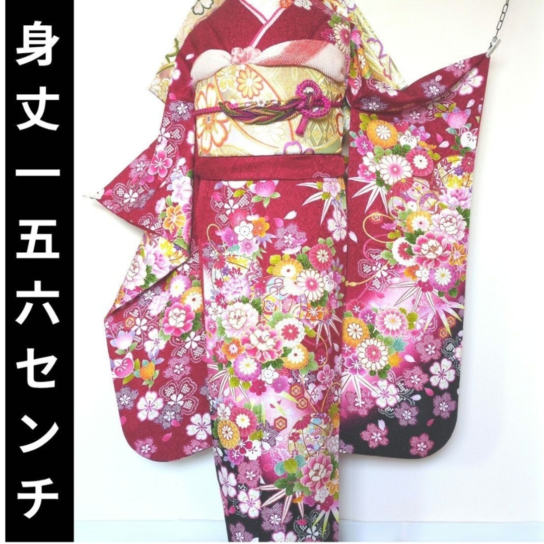 振袖フルセット 鞠草花文 銀通し 金駒刺繍 暈し染め 正絹 使用