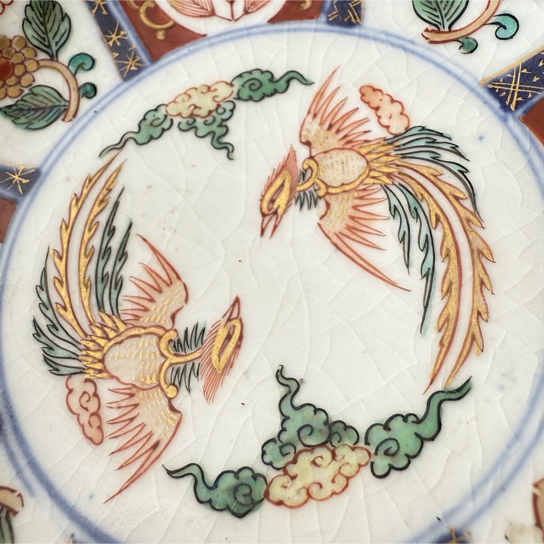 香蘭社 明治初期 染錦褐地花鳥文八寸皿 伊万里 有田 香蘭社 明治初期