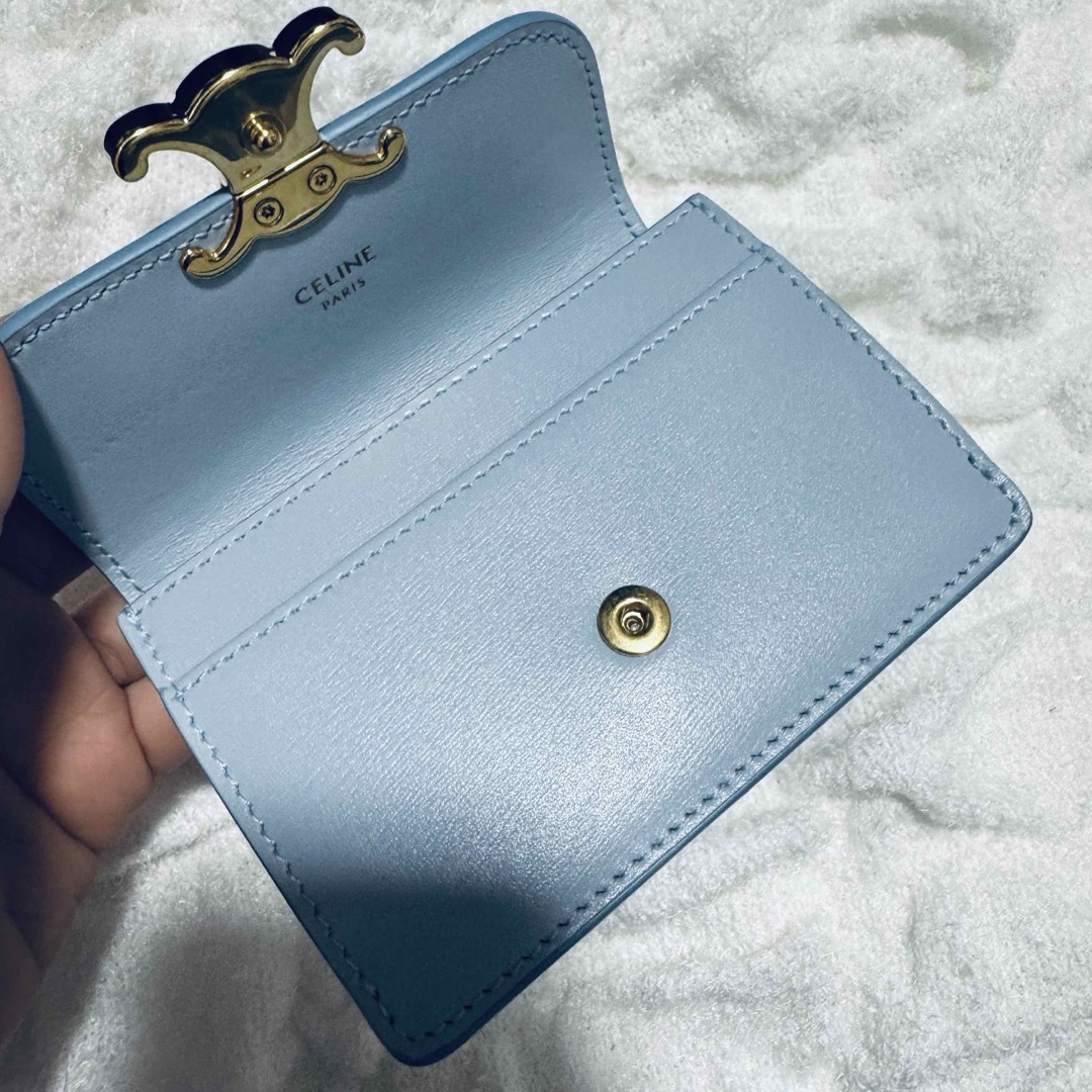 CELINE - セリーヌ celine フラップ付きカードホルダー グラシエ 水色