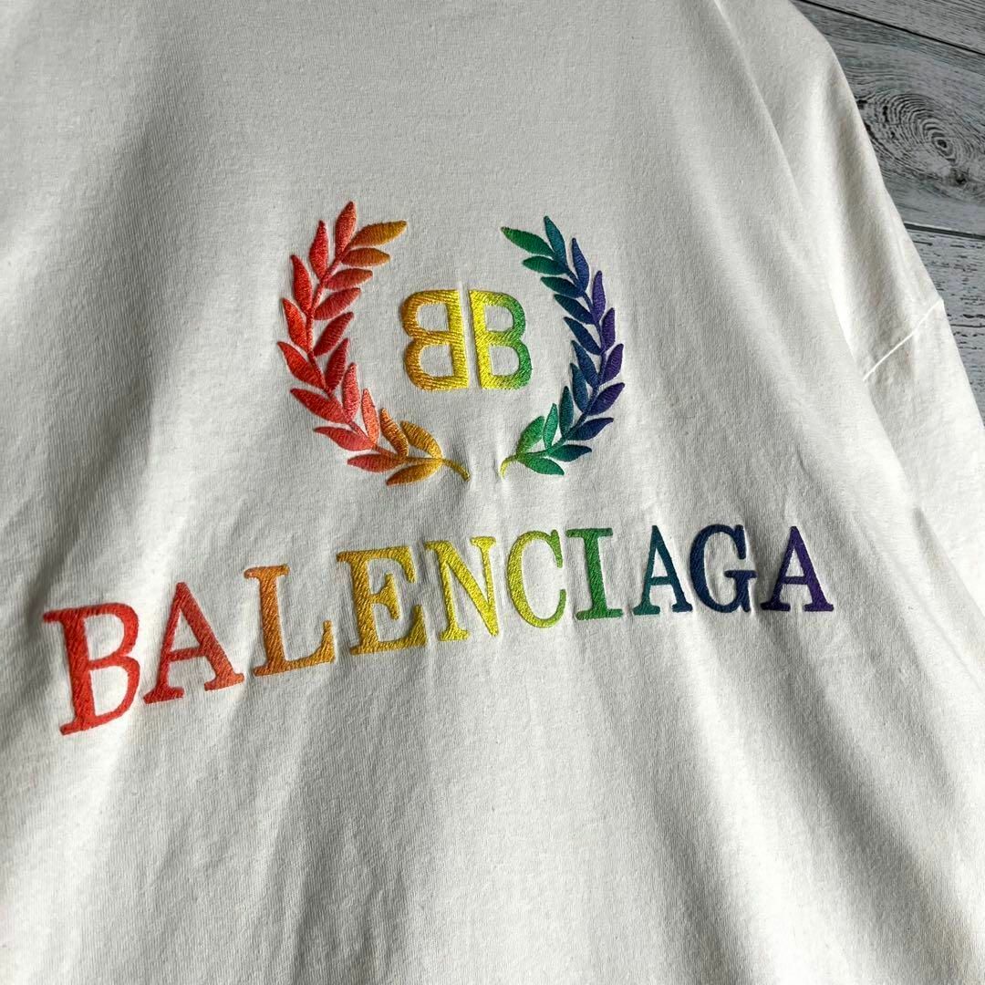 人気モデル】バレンシアガ☆ レインボービッグ刺繍ロゴ 半袖Tシャツ BBロゴ