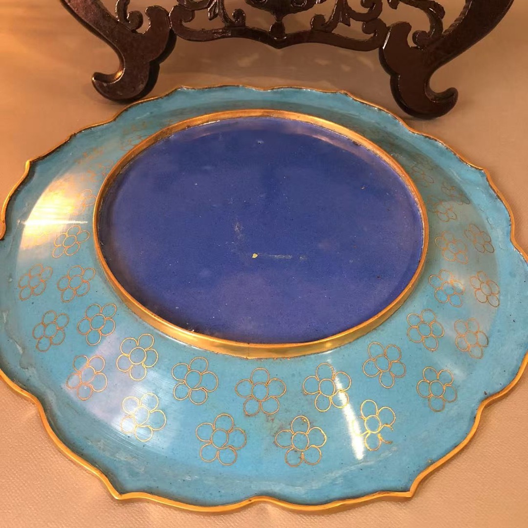 ♢中国美術工芸品 景泰藍絶妙 琺瑯彩 飾り皿 盆 古玩 古美術品 七宝焼