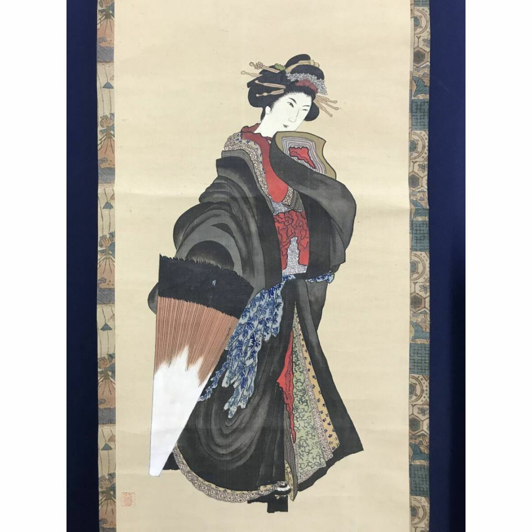 模写/葛飾北斎/花魁/遊女/美人図/浮世絵/人物図/掛軸☆宝船☆AI-954の