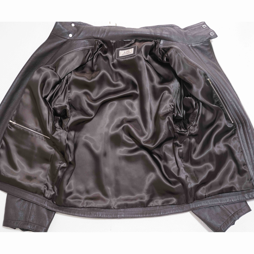HERMÈS エルメス レザーブルゾン 48 ディアスキン ジャケット ブラウン