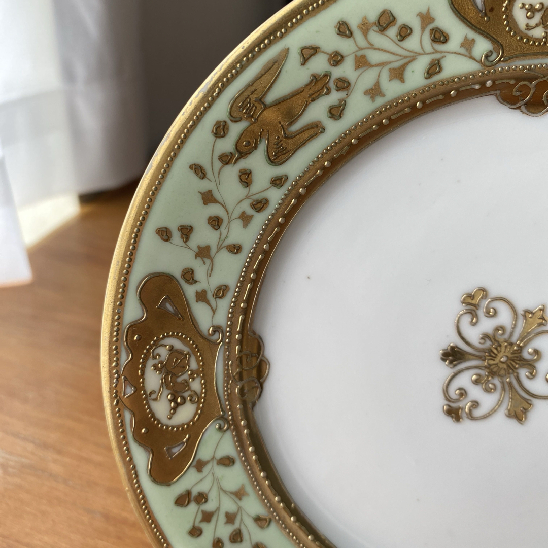 オールドノリタケ 英国里帰り 15cm プレート 金盛り マルキ印 バード 金彩