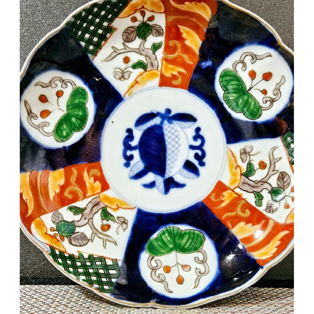 古伊万里 型紙摺印判 八角豆皿 5枚組 金直し有 古伊万里