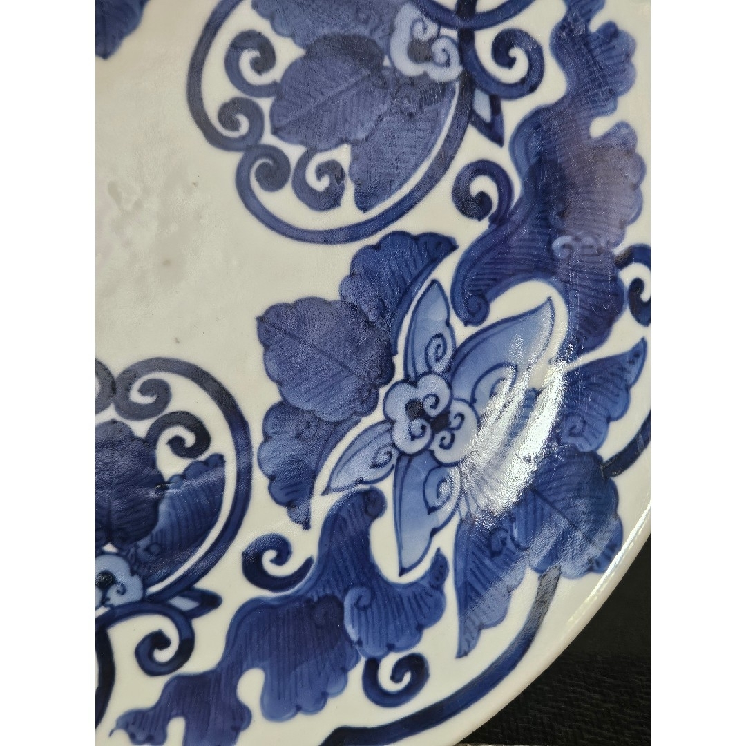 名品❗】 江戸時代後期 後期鍋島 藍鍋島 花に唐草文 径約20.9cm 櫛高台