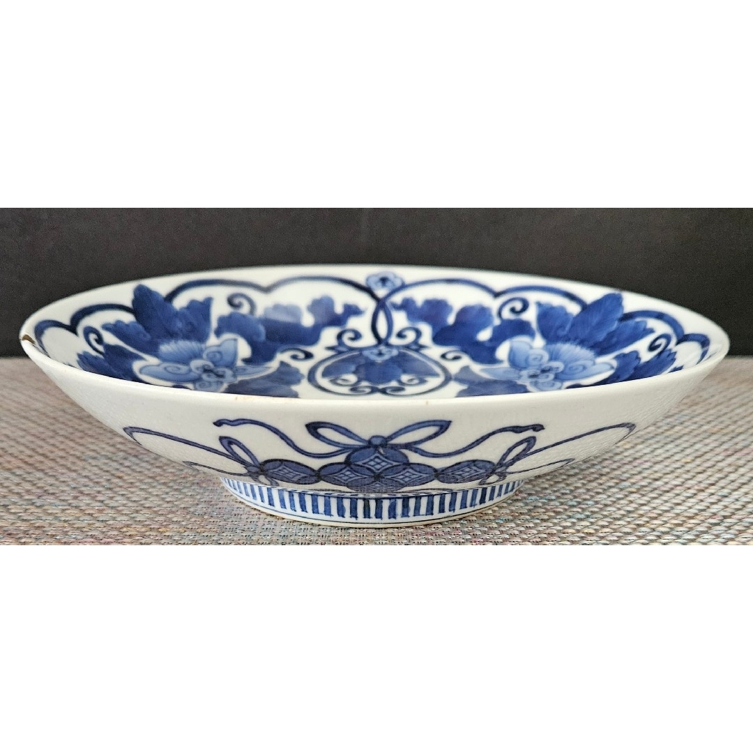 名品❗】 江戸時代後期 後期鍋島 藍鍋島 花に唐草文 径約20.9