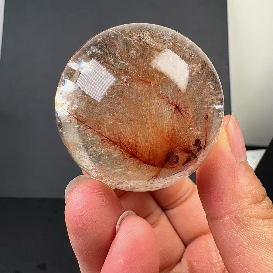 超大玉 64mm 371g ゴールドルチルクォーツ スフィア 金針水晶 42mm 虹