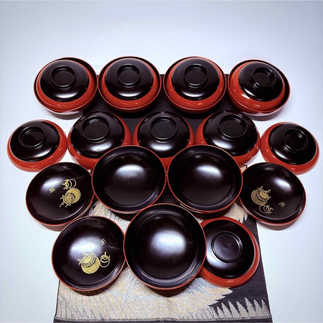 漆器輪島塗 蒔絵金彩細工 沈金木製 蓋付椀 お煮物椀 吸物椀 10客