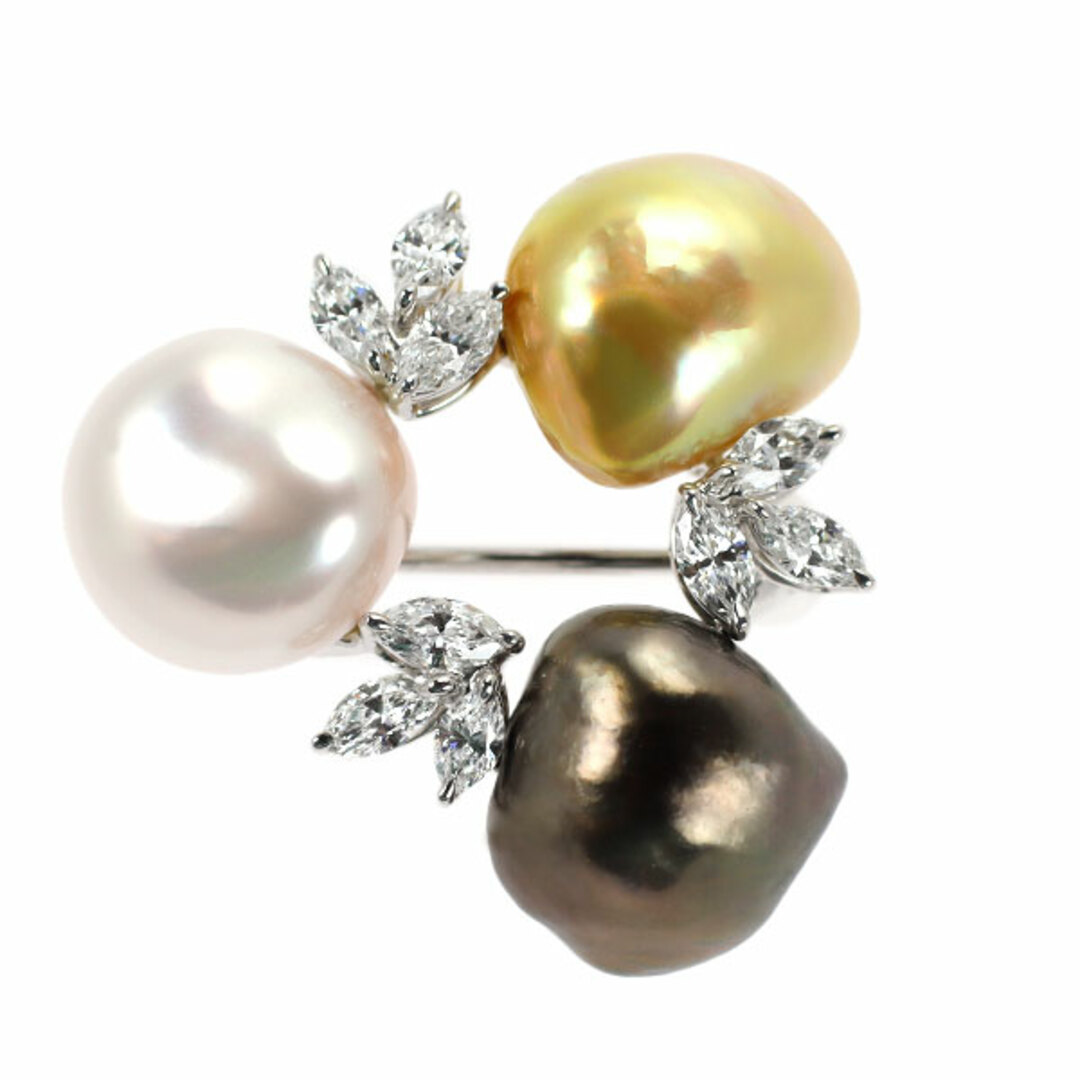 ミキモト ブローチ ゴールデンパール 白蝶真珠 ダイヤ フラワー K18YG