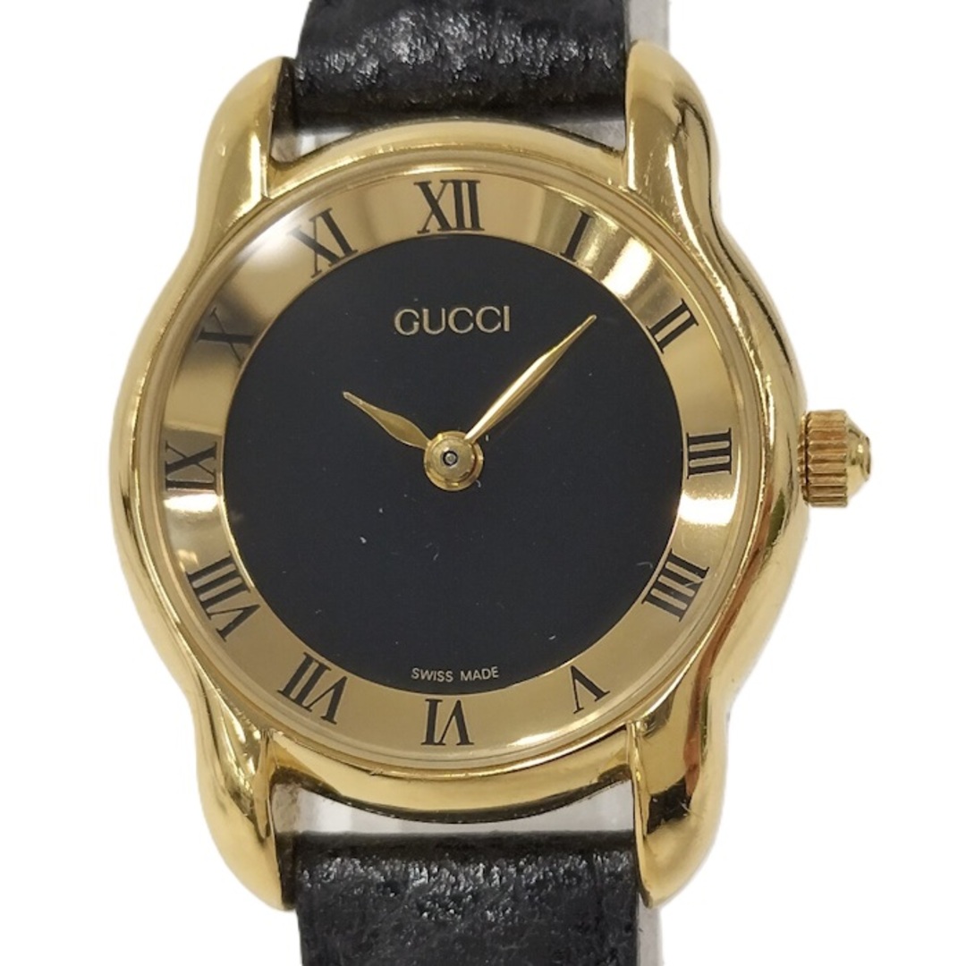 GUCCI レディース 腕時計 クォーツ レザーベルト ブラック文字盤 GP