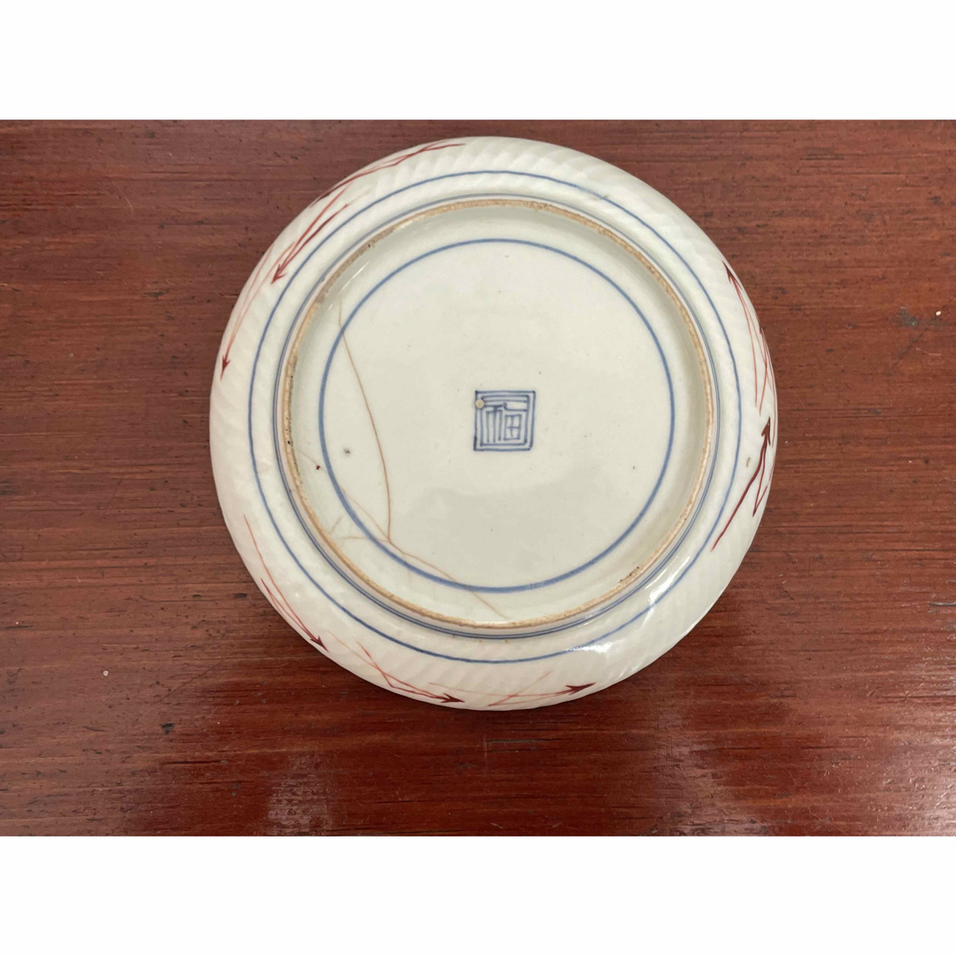 1 骨董 アンティーク 色絵古九谷 撫子蝶々図 丸皿 五寸皿 角福