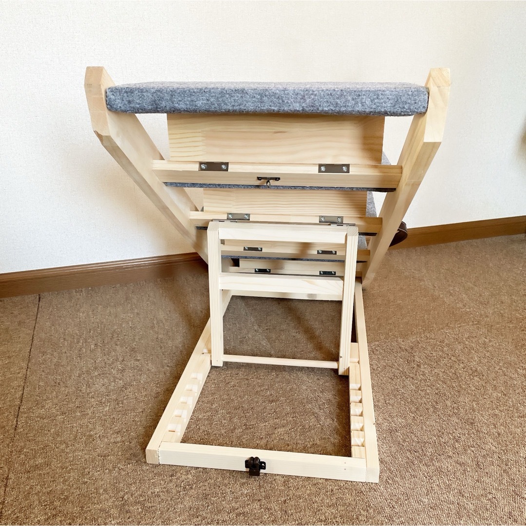 木製 4段 犬スロープ・ステップ グレー 折りたたみ式階段