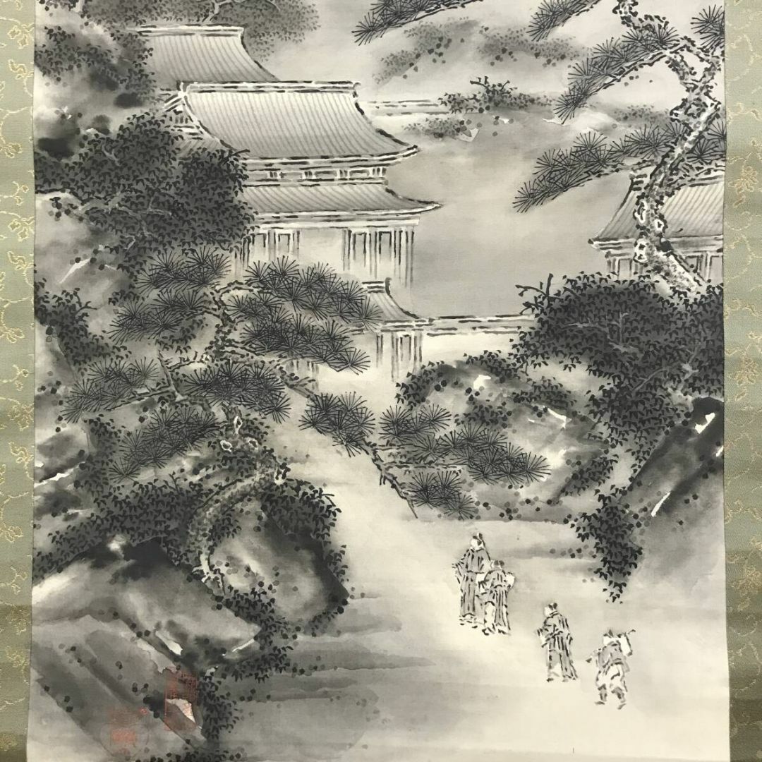 真作/藍岳/山水図/布袋屋掛軸HB-233 真作/藍岳/山水図/布袋屋掛軸HB-233