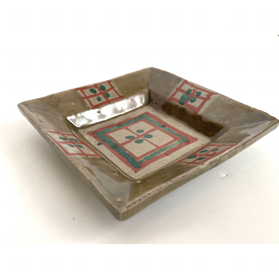 人間国宝 陶芸家 濱田庄司 浜田庄司 赤絵皿 識箱 菓子皿 四方皿