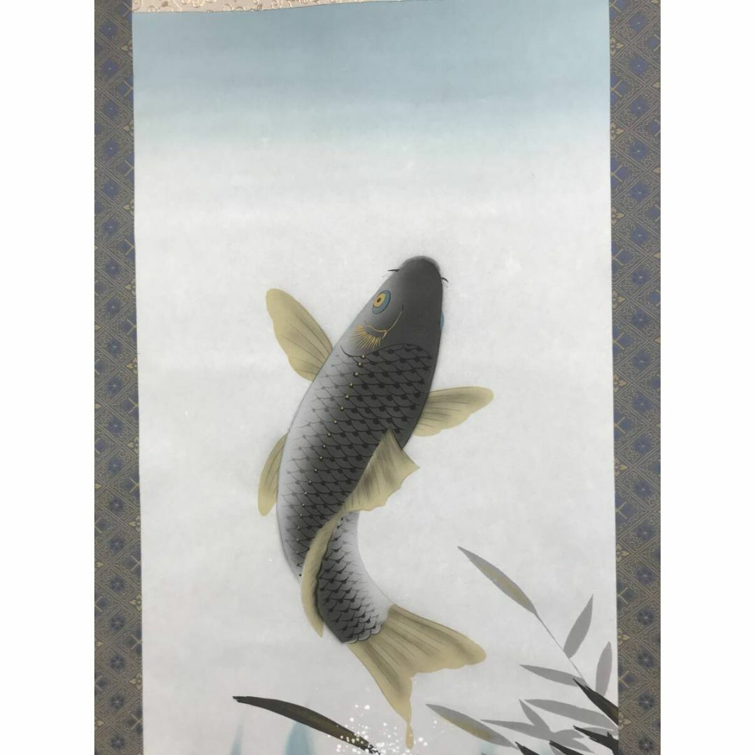 真作/上田陽愷/游鯉漆画/遊鯉図/鯉図/花鳥図/掛軸/名家伝来AE-385 真作