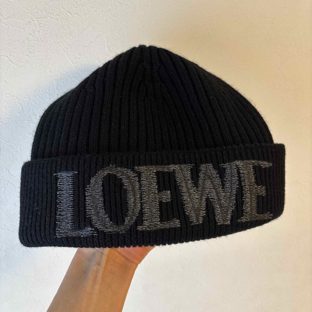 ロエベ ビーニー ニットキャップ ニット帽 ブラック ロゴ LOEWE