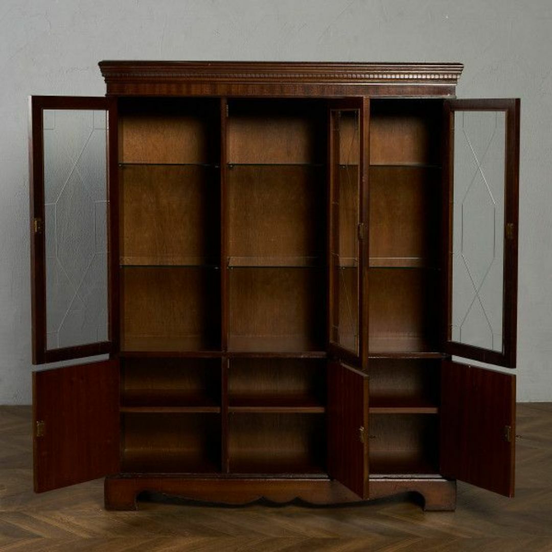 フランスアンティーク木製ブックケースキャビネット本棚/食器棚/飾り棚