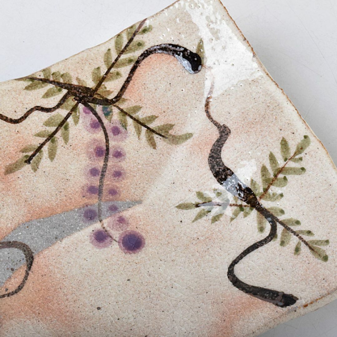 北大路魯山人作 鼠志野 四方皿 五客 共布 黒田陶々庵極め箱 M