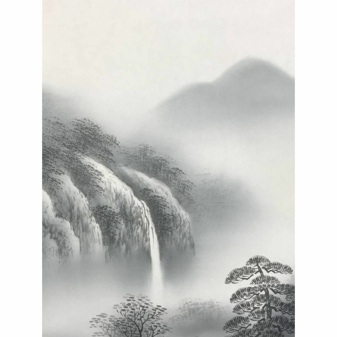 水墨画 山水 真作/渓崖/山水図/水墨山水図/掛軸☆宝船☆AJ-670の通販