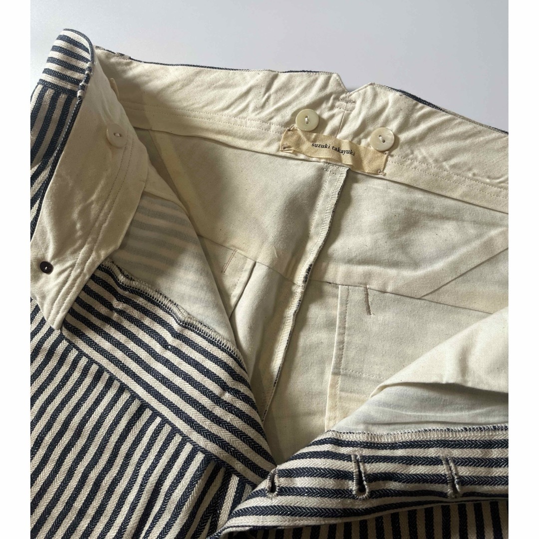 suzuki takayuki 麻素材 サルエルパンツ ストライプ